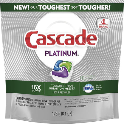 Cascade Platinum Dishwasher Pods, Dishwasher Detergent, Dishwasher Pod, Dishwasher Soap Pod, Actionpacs Dish Washing Pod, Lemon, 62 Count Dishwasher Detergent Pods