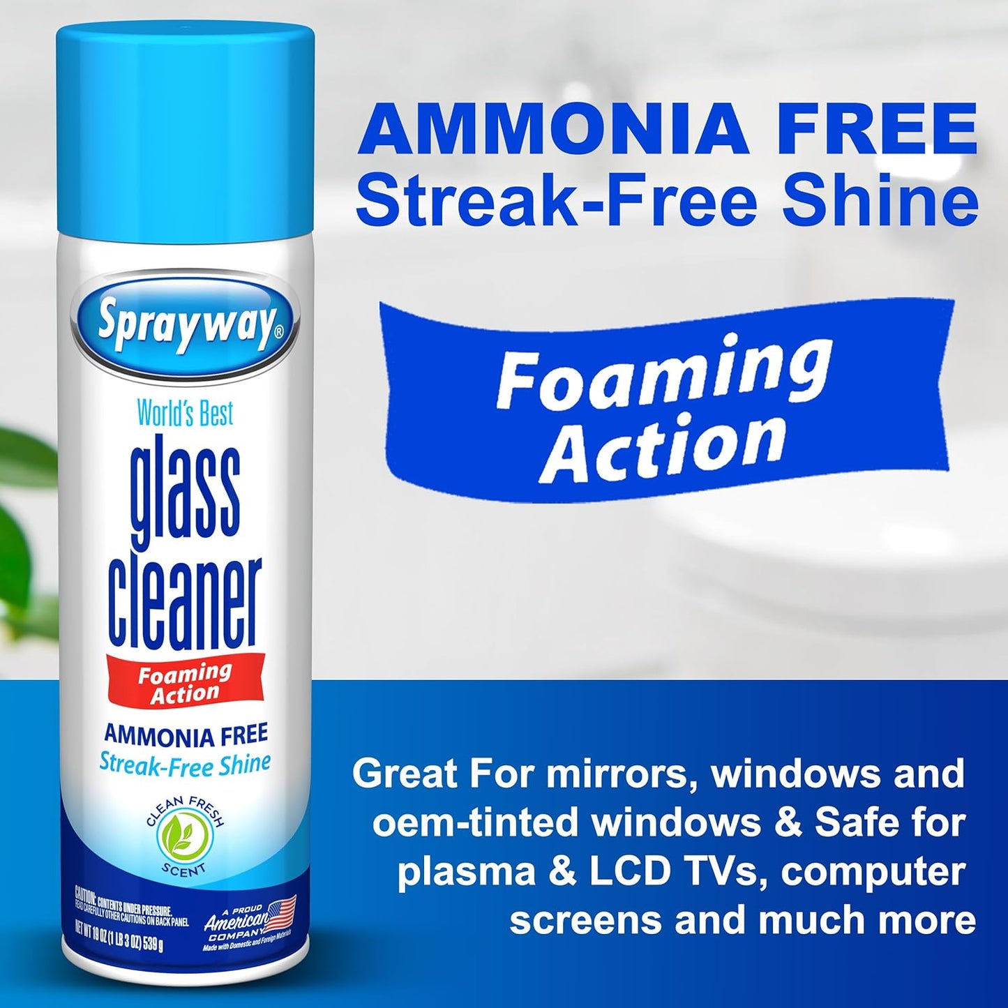 The Award Box Spraiway Glass Cleaner Foam Action Cleaner 19 oz. with Cleaning Cloth in Packaging (3 Pack)