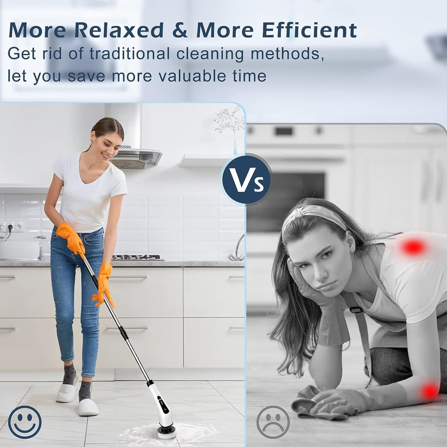 Cordless Electric Spin Scrubber,Cleaning Brush Scrubber for Home, 400RPM/Mins-8 Replaceable Brush Heads-90Mins Work Time,3 Adjustable Size,2 Adjustable Speeds for Bathroom Shower Bathtub Glass Car