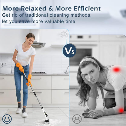 Cordless Electric Spin Scrubber,Cleaning Brush Scrubber for Home, 400RPM/Mins-8 Replaceable Brush Heads-90Mins Work Time,3 Adjustable Size,2 Adjustable Speeds for Bathroom Shower Bathtub Glass Car