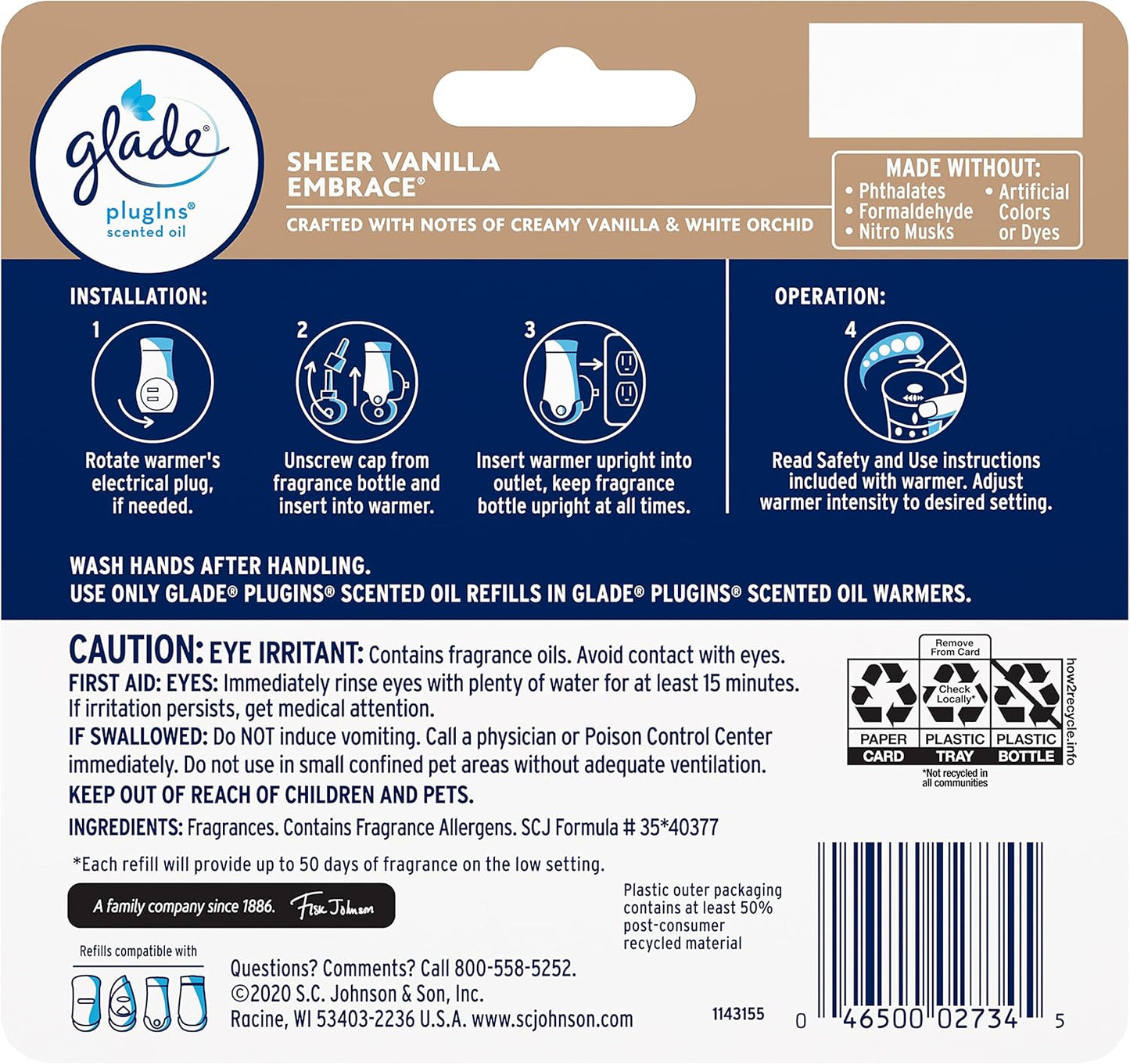Glade PlugIns Refills Air Freshener, Scented and Essential Oils for Home and Bathroom, Apple Cinnamon, 3.35 Fl Oz, 5 Count