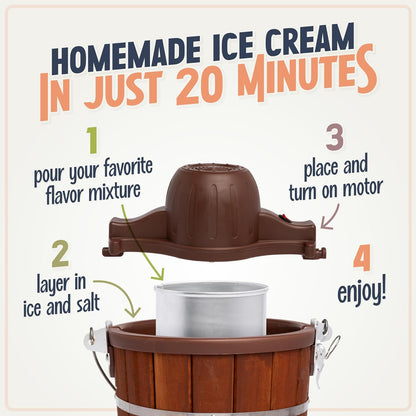 Nostalgia Electric Ice Cream Maker - Old Fashioned Soft Serve Ice Cream Machine Makes Frozen Yogurt or Gelato in Minutes - Fun Kitchen Appliance - Vintage Wooden Style - Light Wood - 4 Quart