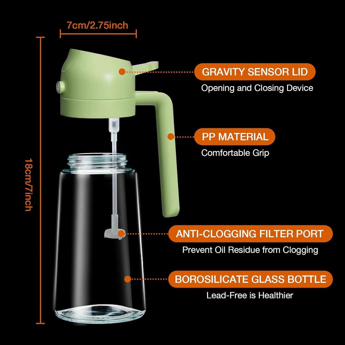 YARRAMATE Oil Sprayer for Cooking, 2 in 1 Olive Oil Dispenser Bottle for Kitchen, 16oz/470ml Premium Glass Oil Bottle, Food-grade Oil Mister for Air Fryer, Salad, Frying, BBQ (Creamy White)