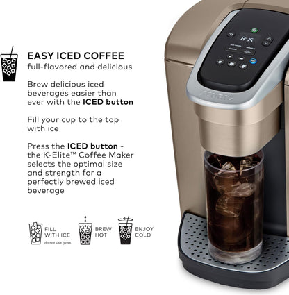 Keurig K-Elite Single Serve K-Cup Pod Coffee Maker, with Strength and Temperature Control, Iced Coffee Capability, 8 to 12oz Brew Size, Programmable, Brushed Slate