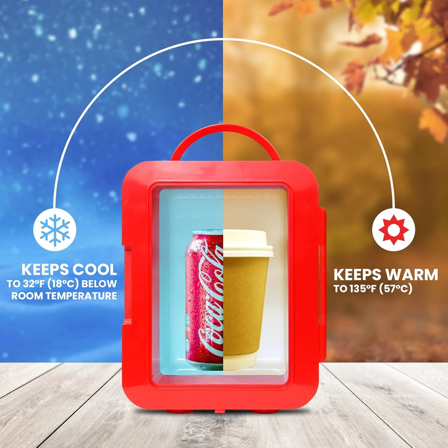 Coca-Cola Classic Coke Bottle 4L Mini Fridge w/ 12V DC and 110V AC Cords, 6 Can Portable Cooler, Personal Travel Refrigerator for Snacks Lunch Drinks Cosmetics, Desk Home Office Dorm, Red