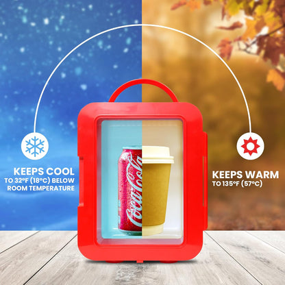 Coca-Cola Classic Coke Bottle 4L Mini Fridge w/ 12V DC and 110V AC Cords, 6 Can Portable Cooler, Personal Travel Refrigerator for Snacks Lunch Drinks Cosmetics, Desk Home Office Dorm, Red