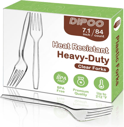 360 Count Plastic Silver Ware Heavy Duty, 120 Forks, 120 Spoons, 120 Knives, Heat Resistant & BPA Free Disposable SilverWare, Disposable Cutlery set, Premium Clear Utencils for Party Supply