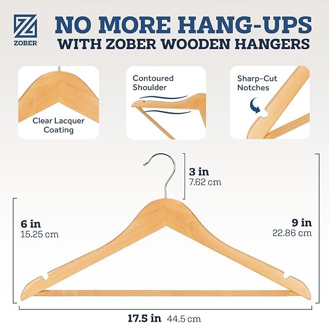 Zober Velvet Hangers 50 Pack - Heavy Duty Black Hangers for Coats, Pants & Dress Clothes - Non Slip Clothes Hanger Set - Space Saving Felt Hangers for Clothing