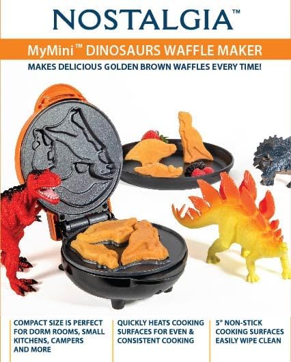 Nostalgia MyMini Cars and Trucks Shape Electric Waffle Maker, 5-Inch Non-Stick Griddle for Waffles, Hash Browns, Eggs, and More, Yellow