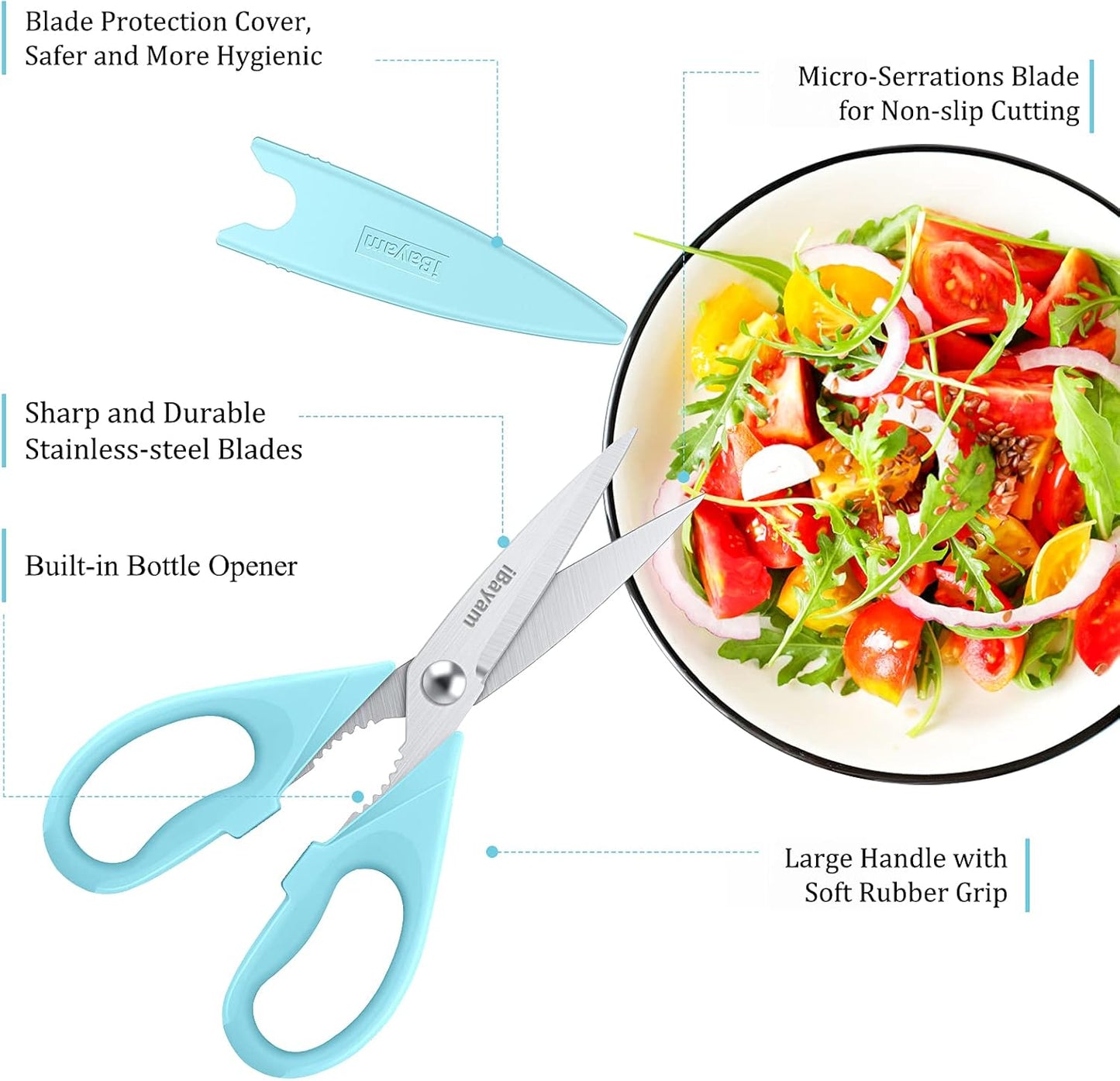 iBayam Kitchen Scissors All Purpose Heavy Duty Meat Poultry Shears, Dishwasher Safe Food Cooking Scissors Stainless Steel Utility Scissors, 2-Pack (Black Red, Black Gray)