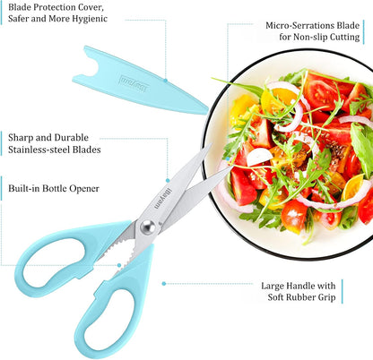 iBayam Kitchen Scissors All Purpose Heavy Duty Meat Poultry Shears, Dishwasher Safe Food Cooking Scissors Stainless Steel Utility Scissors, 2-Pack (Black Red, Black Gray)