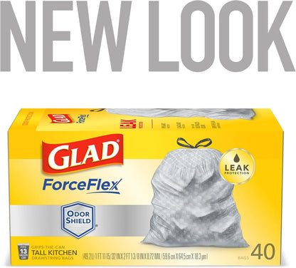 Glad Trash Bags, ForceFlex Tall Kitchen Drawstring Garbage Bags 13 Gallon White Trash Bag, Gain Moonlight Breeze scent with Febreze Freshness 100 Count (Package May Vary)