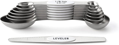 Spring Chef Magnetic Measuring Spoons Set with Strong N45 Magnets, Heavy Duty Stainless Steel Metal, Fits in Most Kitchen Spice Jars for Baking & Cooking, BPA Free, Black, Set of 8 with Leveler