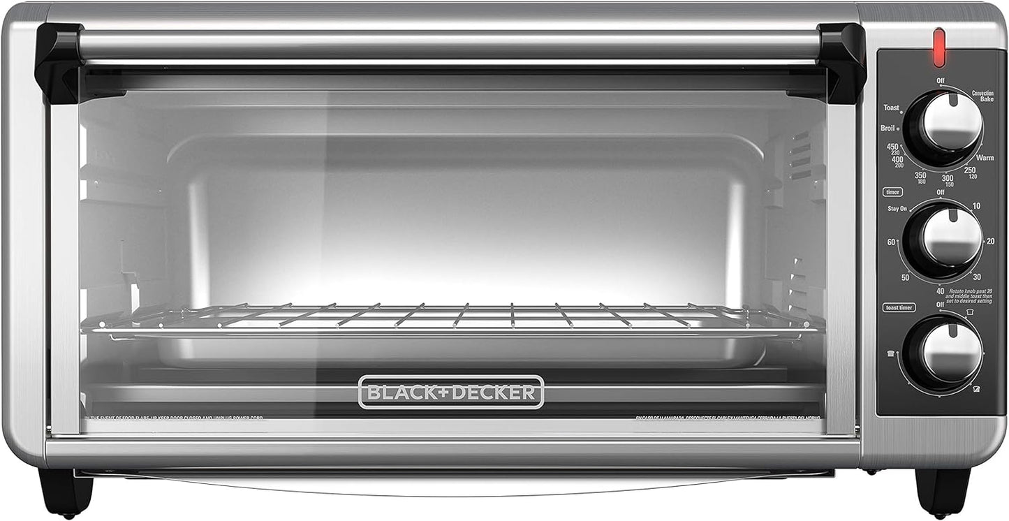 BLACK+DECKER 8-Slice Extra Wide Convection Toaster Oven, TO3250XSB, Fits 9"x13" Oven Pans and 12" Pizza, Stainless Steel/Black