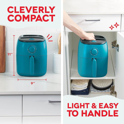 DASH Tasti-Crisp™ Electric Air Fryer Oven, 2.6 Qt., Aqua – Compact Air Fryer for Healthier Food in Minutes, Ideal for Small Spaces - Auto Shut Off, Analog, 1000-Watt