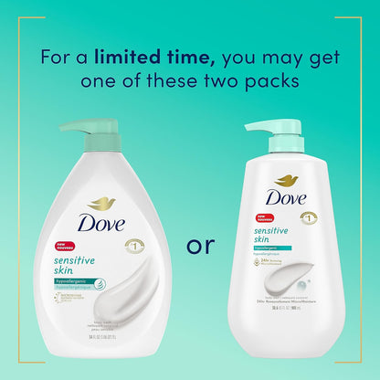 Dove Body Wash 3 Count with Pump Sensitive Skin Hypoallergenic, Paraben-Free, Sulfate-Free, Cruelty-Free, Moisturizing Skin Cleanser Effectively Washes Away Bacteria While Nourishing Skin 30.6 oz