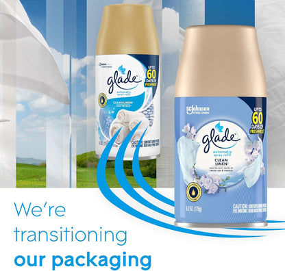 Glade Automatic Spray Air Freshener Refill, Scented Air Freshener for Home and Bathroom, Clean Linen, 6.2 Oz, 3 Count