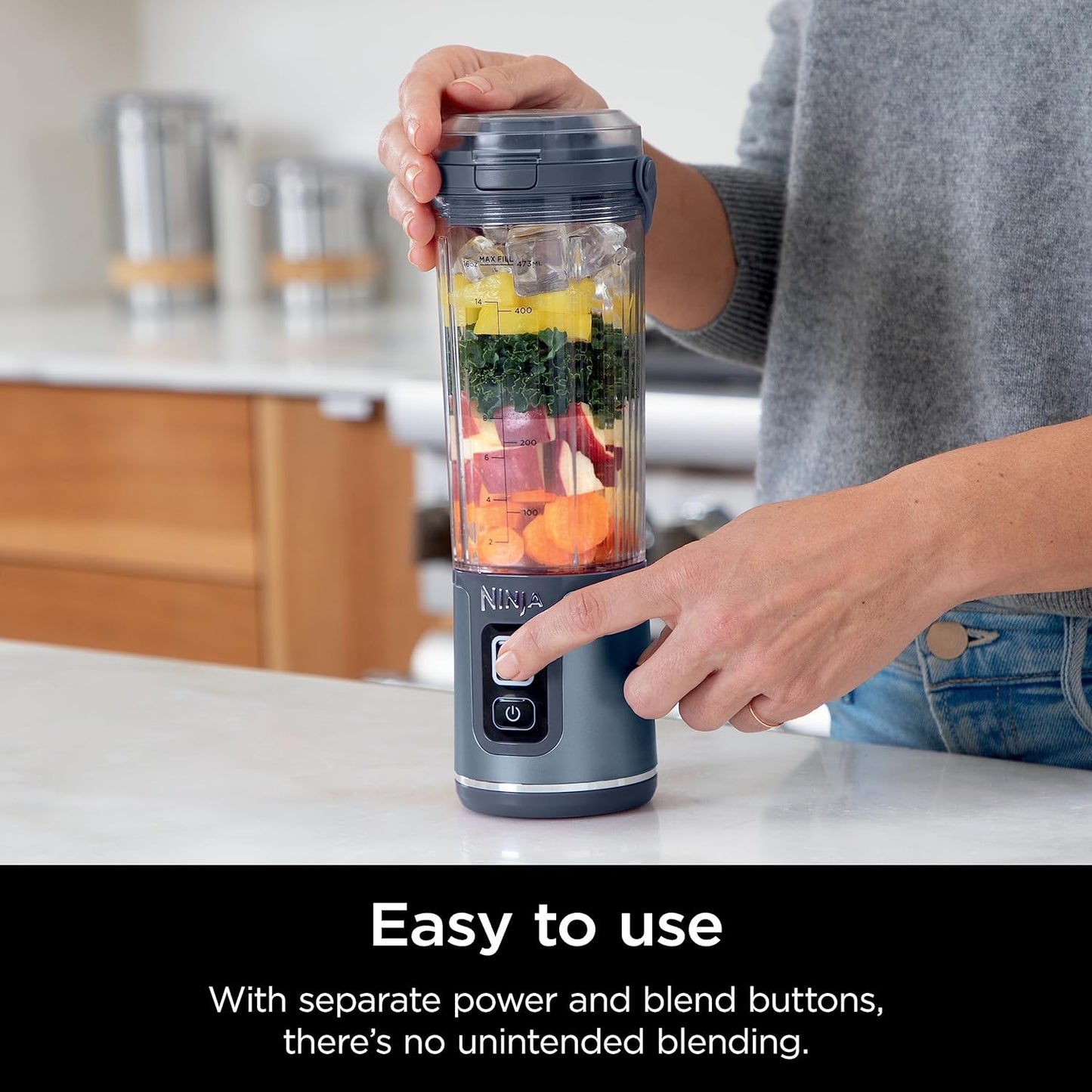 Ninja BC151BK Blast Portable Blender, Cordless, 18oz. Vessel, Personal Blender-for Shakes & Smoothies, BPA Free, Leakproof-Lid & Sip Spout, USB-C Rechargeable, Dishwasher Safe Parts, Black