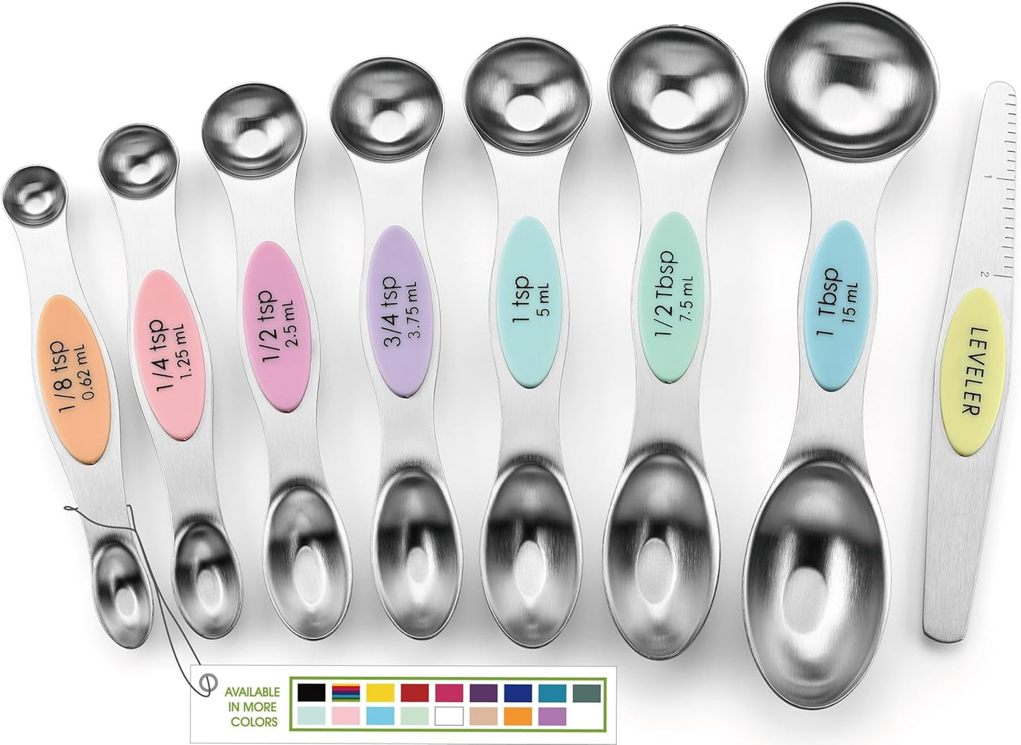 Spring Chef Magnetic Measuring Spoons Set with Strong N45 Magnets, Heavy Duty Stainless Steel Metal, Fits in Most Kitchen Spice Jars for Baking & Cooking, BPA Free, Black, Set of 8 with Leveler