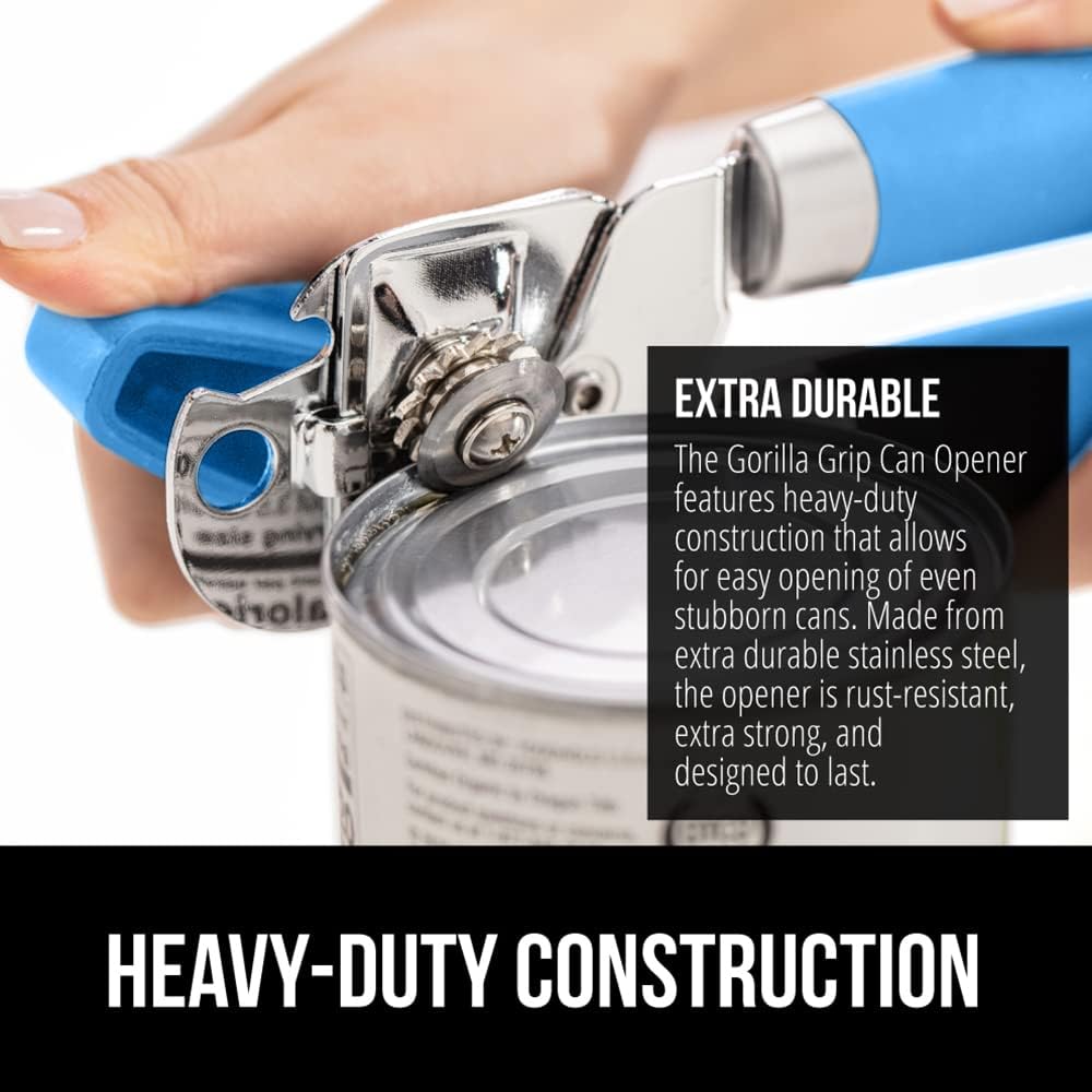 The Original Gorilla Grip Heavy Duty Stainless Steel Smooth Edge Manual Can Opener and Bottle Openers, Soft Handle, Rust Proof Oversized Handheld Easy Turn Knob, Multifunctional Kitchen Tool, Black