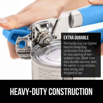 The Original Gorilla Grip Heavy Duty Stainless Steel Smooth Edge Manual Can Opener and Bottle Openers, Soft Handle, Rust Proof Oversized Handheld Easy Turn Knob, Multifunctional Kitchen Tool, Black