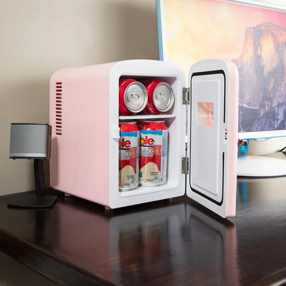 Coca-Cola Classic Coke Bottle 4L Mini Fridge w/ 12V DC and 110V AC Cords, 6 Can Portable Cooler, Personal Travel Refrigerator for Snacks Lunch Drinks Cosmetics, Desk Home Office Dorm, Red