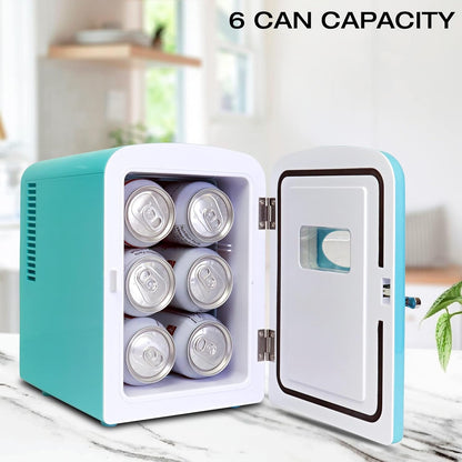 Coca-Cola Classic Coke Bottle 4L Mini Fridge w/ 12V DC and 110V AC Cords, 6 Can Portable Cooler, Personal Travel Refrigerator for Snacks Lunch Drinks Cosmetics, Desk Home Office Dorm, Red