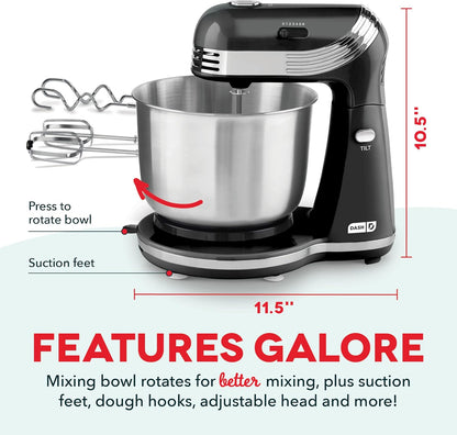 Dash Stand Mixer (Electric Mixer for Everyday Use): 6 Speed Stand Mixer with 3 Quart Stainless Steel Mixing Bowl, Dough Hooks & Mixer Beaters for Dressings, Frosting, Meringues & More - Aqua
