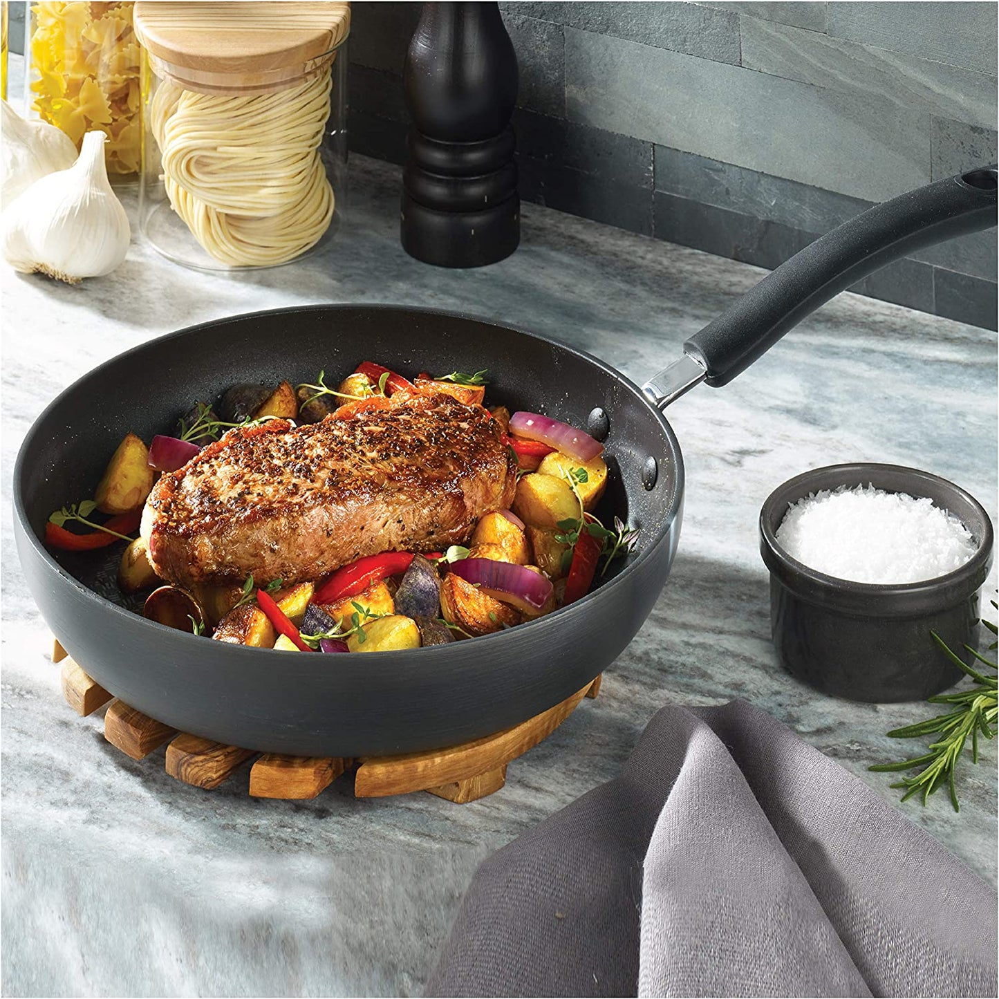 Ultimate Hard Anodized Nonstick Cookware Set 17 Piece Pots and Pans, Dishwasher Safe Black