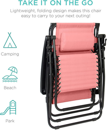 Folding Zero Gravity Outdoor Recliner Patio Lounge Chair w/Adjustable Canopy Shade, Headrest, Side Accessory Tray, Textilene Mesh - Beige