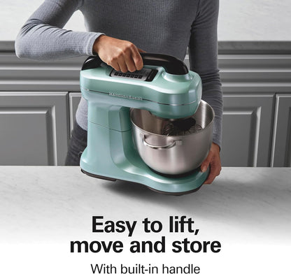 Hamilton Beach Electric Stand Mixer, 4 Quarts, Dough Hook, Flat Beater Attachments, Splash Guard 7 Speeds with Whisk, Black with Top Handle