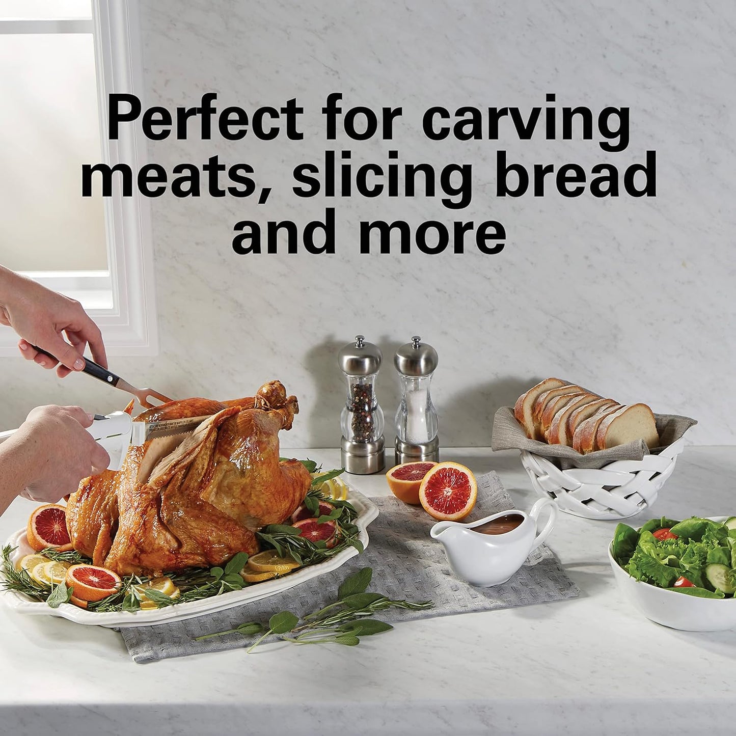 Hamilton Beach Electric Knife Set for Carving Meats, Poultry, Bread, Crafting Foam & More, Reciprocating Serrated Stainless Steel Blades, Ergonomic Design Storage Case + Fork Included, 5 Foot Cord