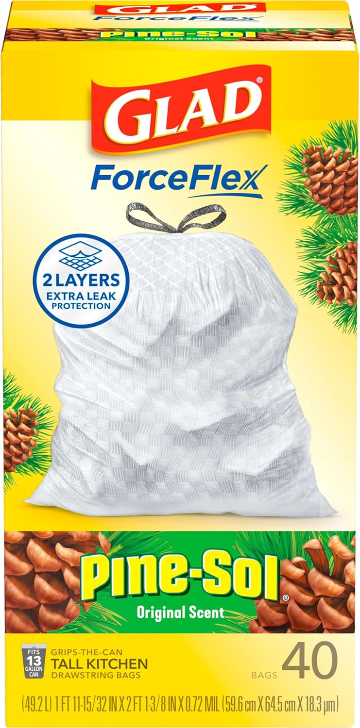 Glad Tall Kitchen Drawstring Trash Bags - Odorshield 13 Gallon White Trash Bag, Febreze Fresh Clean, 110 Count