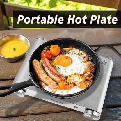 CUSIMAX Electric Hot Plate for Cooking Portable Single Burner 1500W Cast Iron hot plates Heat-up in Seconds Adjustable Temperature Control Stainless Steel Non-Slip Rubber Feet Upgraded Version B101