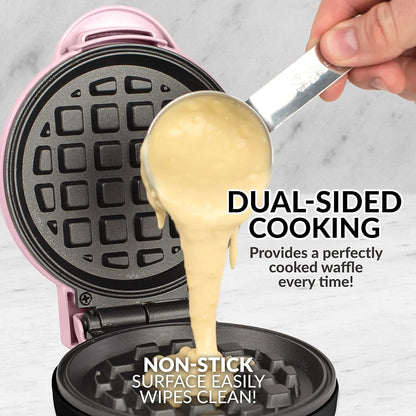 Nostalgia MyMini Cars and Trucks Shape Electric Waffle Maker, 5-Inch Non-Stick Griddle for Waffles, Hash Browns, Eggs, and More, Yellow