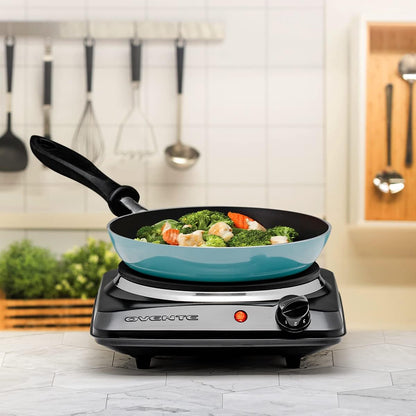 OVENTE Electric Countertop Double Burner, 1700W Cooktop with 7.25" and 6.10" Cast Iron Hot Plates, Temperature Control, Portable Cooking Stove and Easy to Clean Stainless Steel Base, Black BGS102B