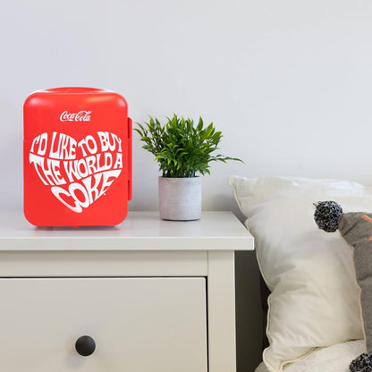 Coca-Cola Classic Coke Bottle 4L Mini Fridge w/ 12V DC and 110V AC Cords, 6 Can Portable Cooler, Personal Travel Refrigerator for Snacks Lunch Drinks Cosmetics, Desk Home Office Dorm, Red
