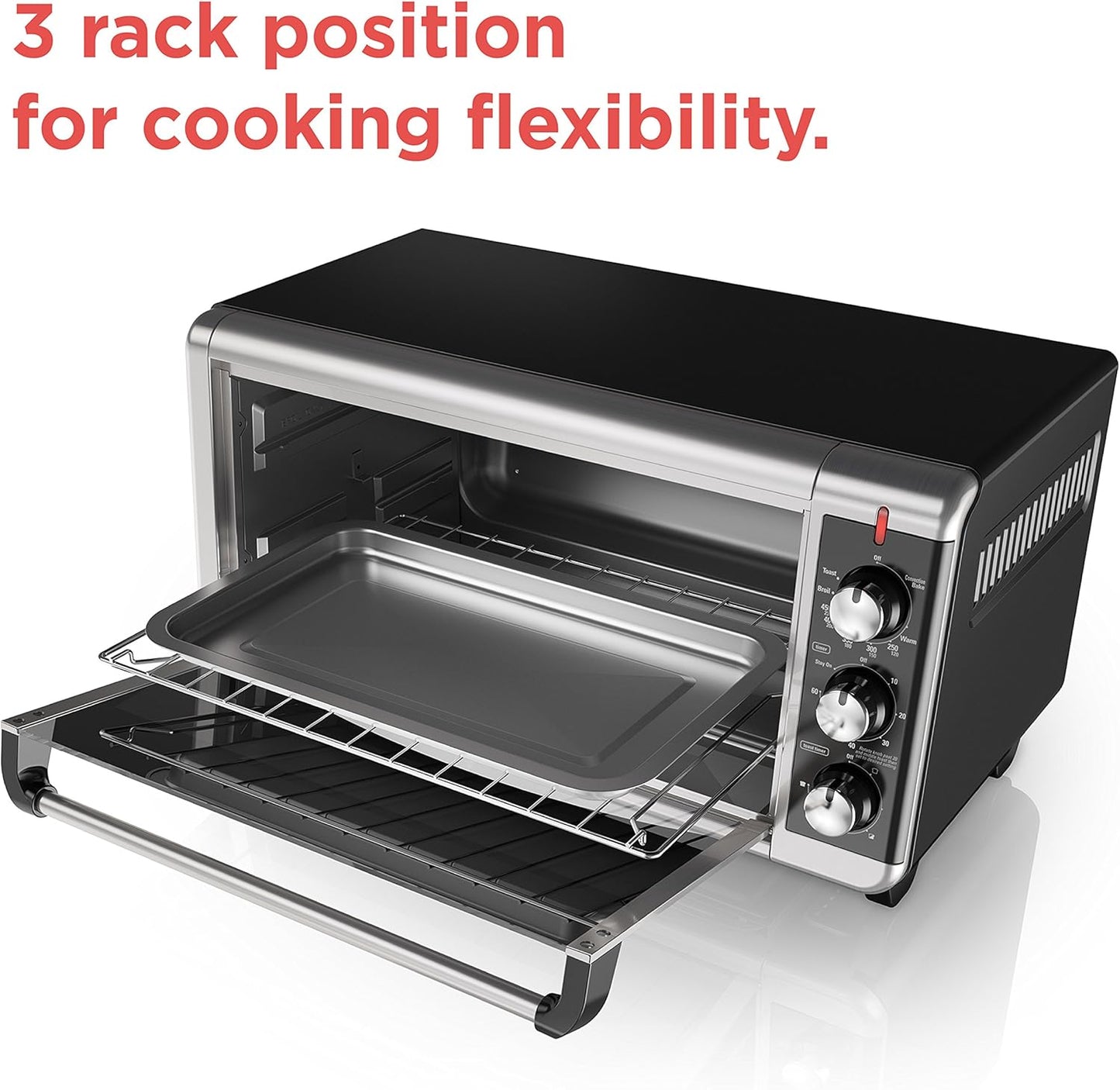 BLACK+DECKER 8-Slice Extra Wide Convection Toaster Oven, TO3250XSB, Fits 9"x13" Oven Pans and 12" Pizza, Stainless Steel/Black