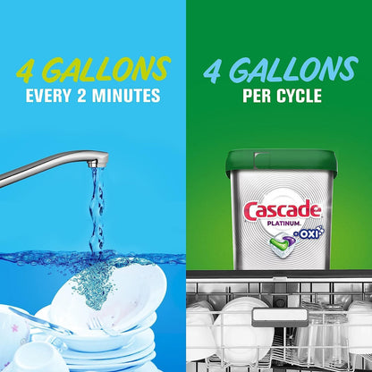 Cascade Platinum Dishwasher Pods, Dishwasher Detergent, Dishwasher Pod, Dishwasher Soap Pod, Actionpacs Dish Washing Pod, Lemon, 62 Count Dishwasher Detergent Pods
