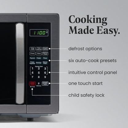 Farberware Countertop Microwave 1000 Watts, 1.1 cu ft - Microwave Oven With LED Lighting and Child Lock - Perfect for Apartments and Dorms - Easy Clean Stainless Steel