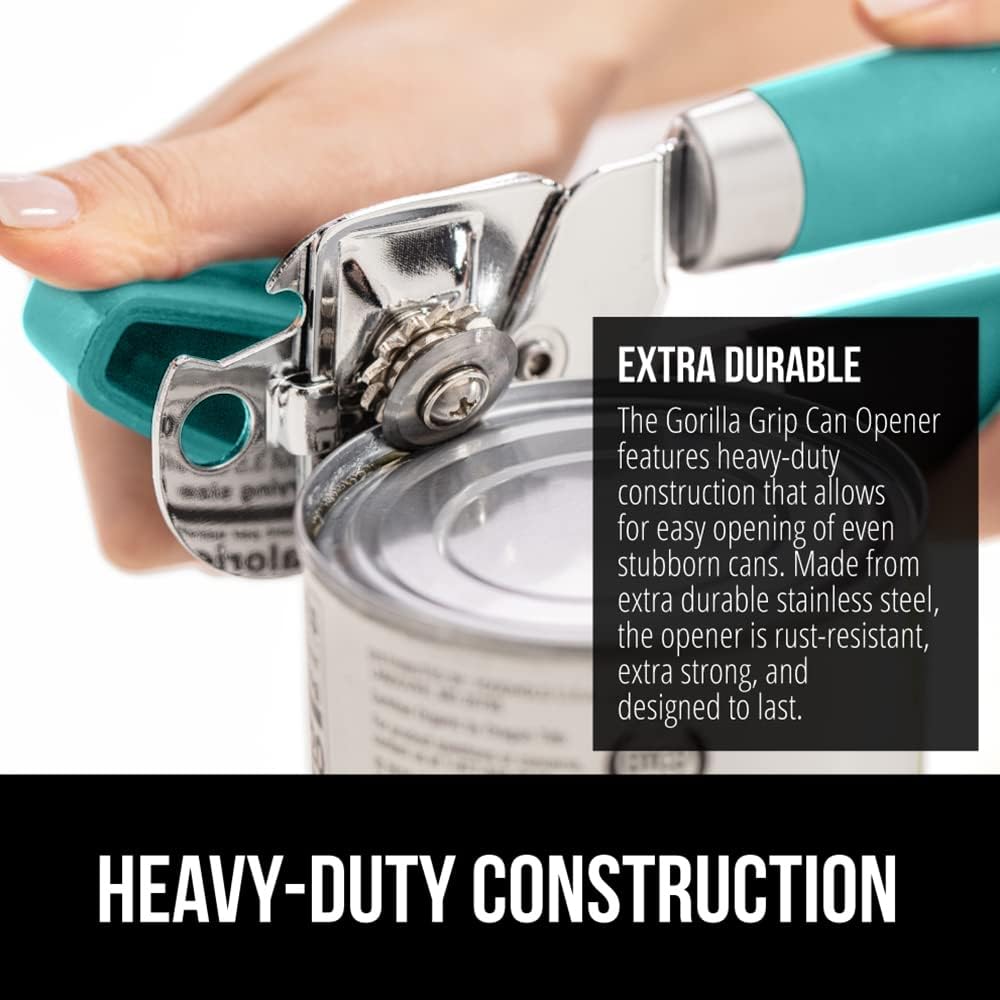 The Original Gorilla Grip Heavy Duty Stainless Steel Smooth Edge Manual Can Opener and Bottle Openers, Soft Handle, Rust Proof Oversized Handheld Easy Turn Knob, Multifunctional Kitchen Tool, Black