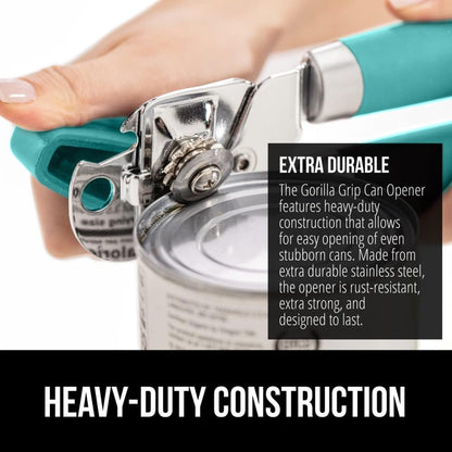 The Original Gorilla Grip Heavy Duty Stainless Steel Smooth Edge Manual Can Opener and Bottle Openers, Soft Handle, Rust Proof Oversized Handheld Easy Turn Knob, Multifunctional Kitchen Tool, Black