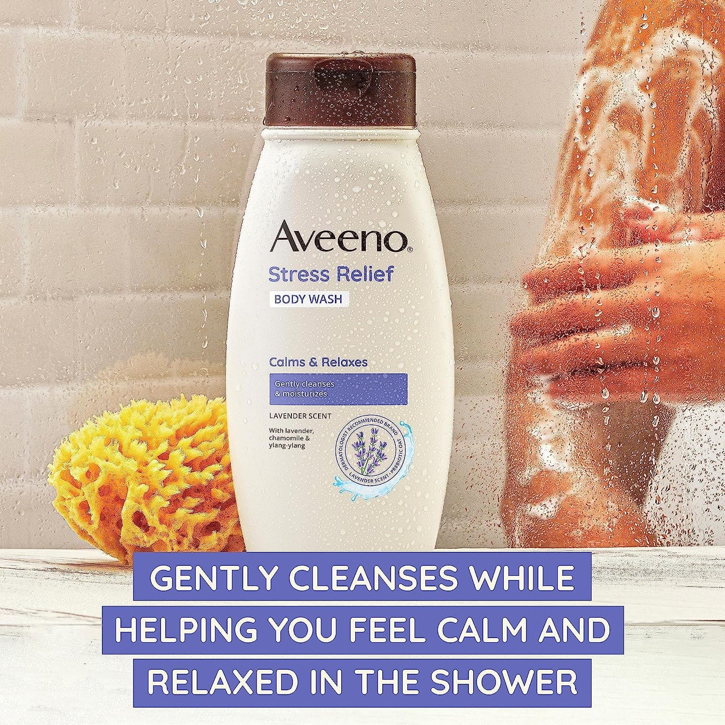 Aveeno Stress Relief Body Wash with Soothing Oat for Sensitive Skin, Lavender Body Wash to help you feel Calm and Relaxed, Sulfate-Free, 33 FL OZ