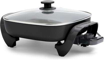 GreenLife 12" 5QT Square Electric Skillet, Glass Vented Lid, Ceramic PFAS-Free Nonstick Interior, Adjustable Temperature Control, Cool Touch Handles, Quick Even Heating, Scratch Resistant, Turquoise