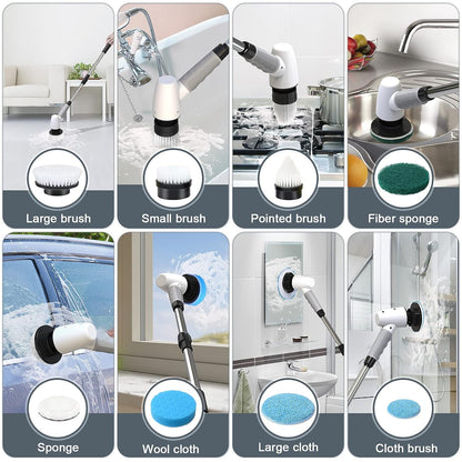 Cordless Electric Spin Scrubber,Cleaning Brush Scrubber for Home, 400RPM/Mins-8 Replaceable Brush Heads-90Mins Work Time,3 Adjustable Size,2 Adjustable Speeds for Bathroom Shower Bathtub Glass Car