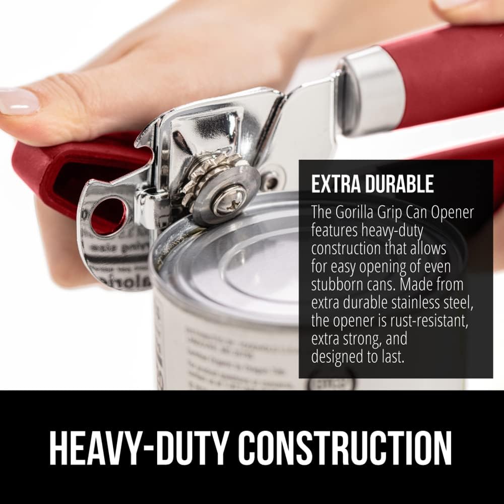 The Original Gorilla Grip Heavy Duty Stainless Steel Smooth Edge Manual Can Opener and Bottle Openers, Soft Handle, Rust Proof Oversized Handheld Easy Turn Knob, Multifunctional Kitchen Tool, Black