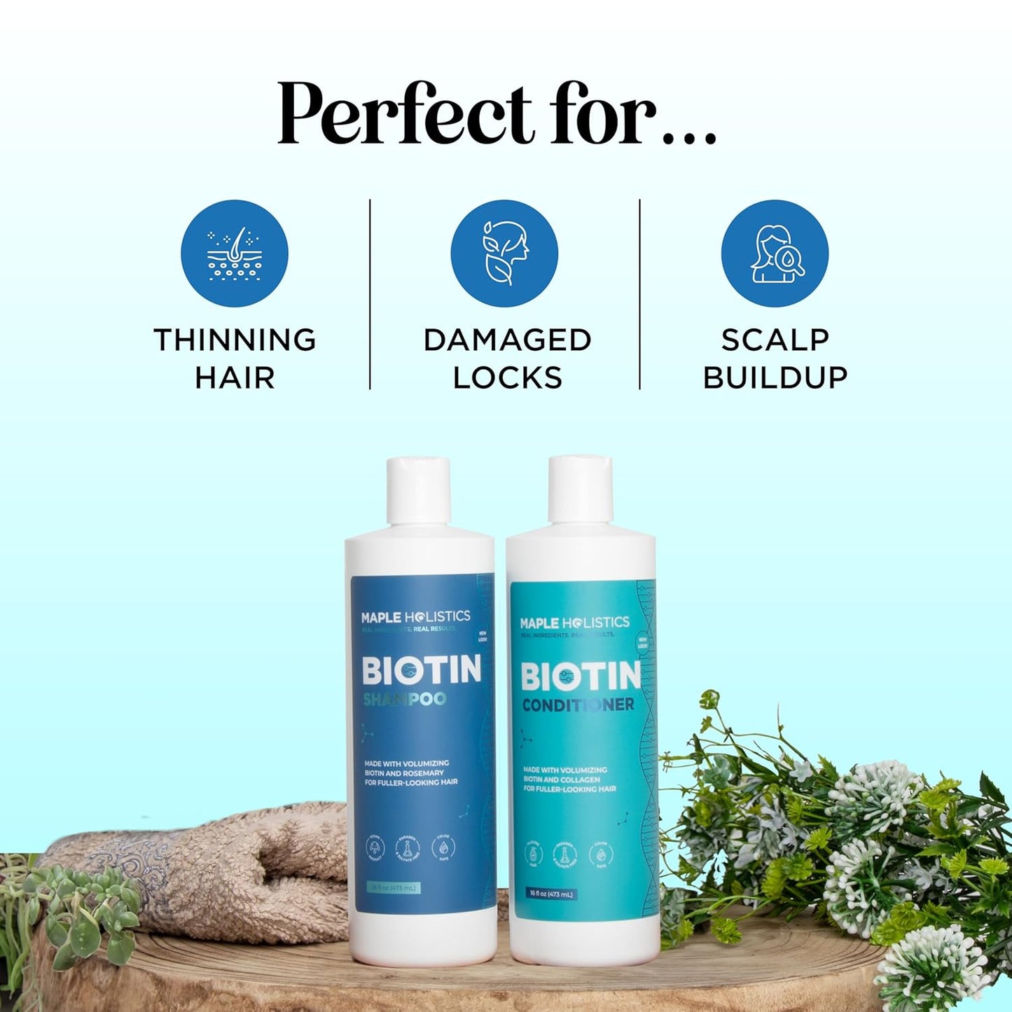 Volumizing Biotin Shampoo and Conditioner Set - Sulfate Free Shampoo and Conditioner for Dry Damaged Hair Care - Thinning Hair Shampoo and Conditioner with Nourishing Biotin and Rosemary Oil (8oz)