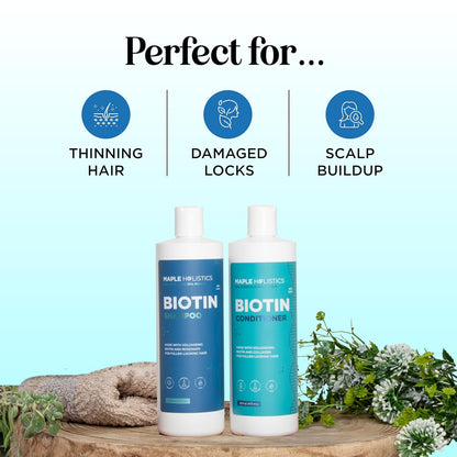 Volumizing Biotin Shampoo and Conditioner Set - Sulfate Free Shampoo and Conditioner for Dry Damaged Hair Care - Thinning Hair Shampoo and Conditioner with Nourishing Biotin and Rosemary Oil (8oz)