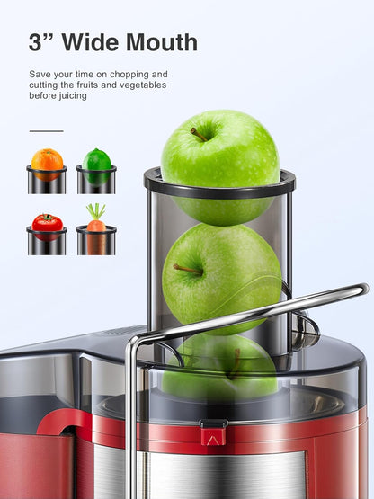 Qcen Juicer Machine, 800W Centrifugal Juicer Extractor with Wide Mouth 3” Feed Chute for Fruit Vegetable, Easy to Clean, Stainless Steel, BPA-free (Black)