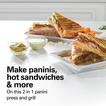 Hamilton Beach Panini Press Sandwich Maker & Electric Indoor Grill with Locking Lid, Opens 180 Degrees for any Thickness for Quesadillas, Burgers & More, Nonstick 8" x 10" Grids, Chrome (25460AG)